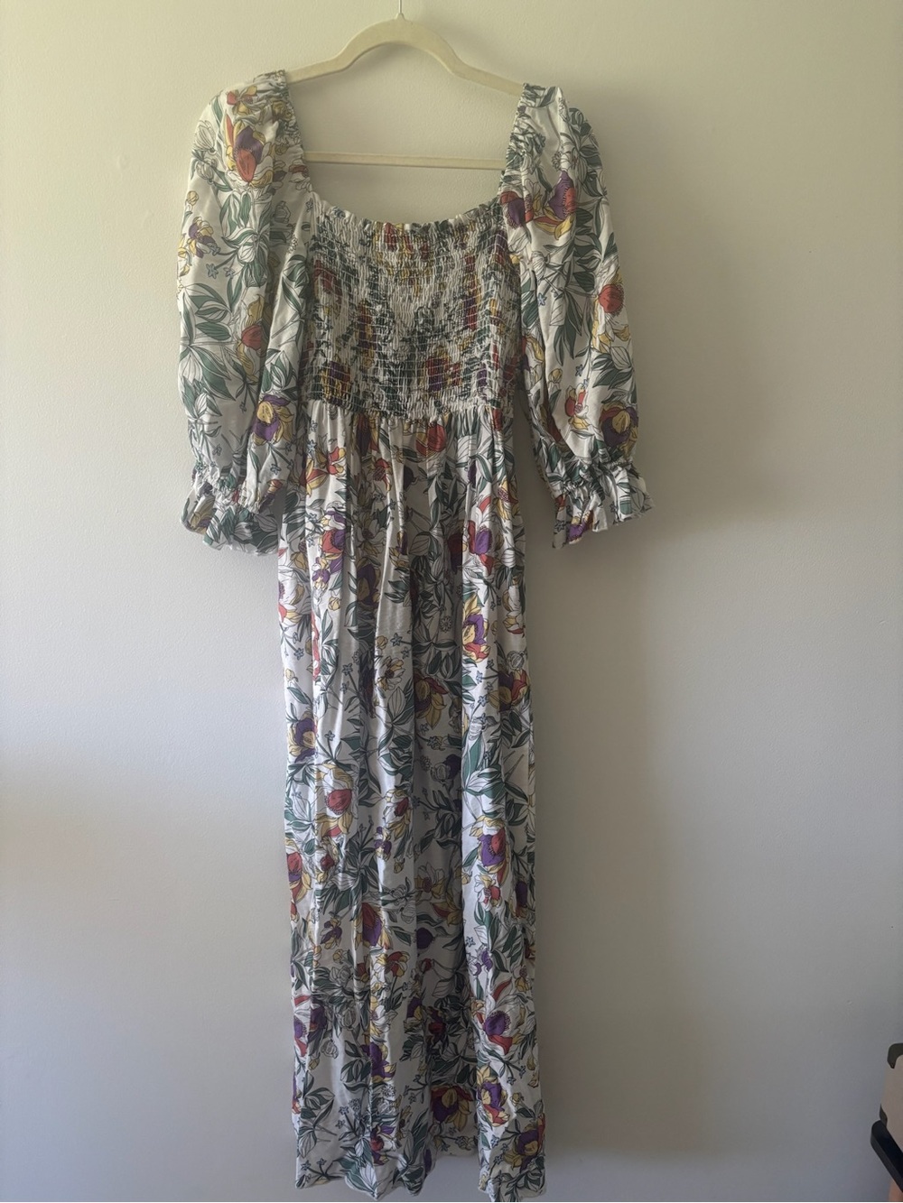 Women's White Floral Smocked Maxi Dress
